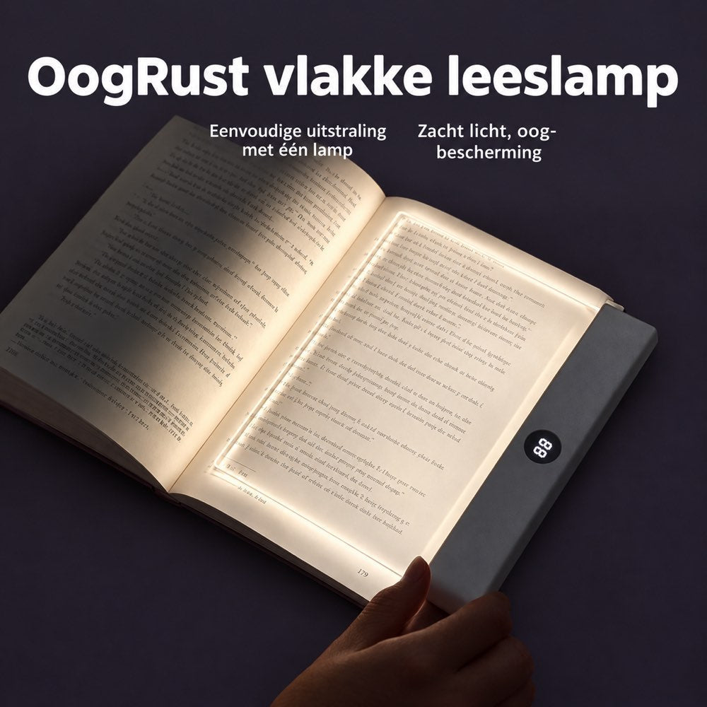 Lichtgevend plat paneel op een opengeslagen boek, met een hand die het vasthoudt 1