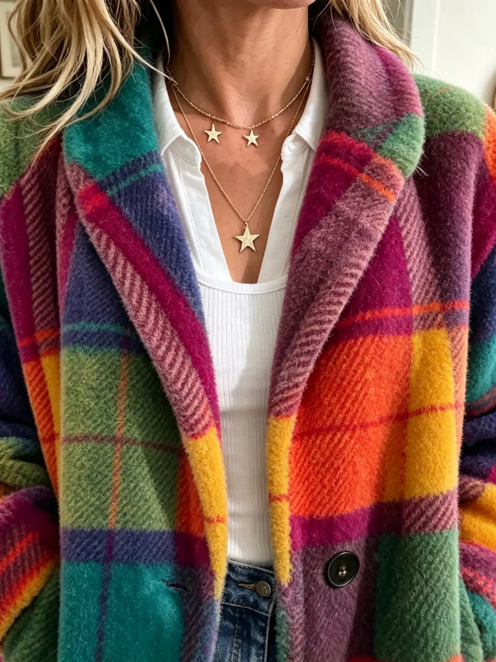 Women's Plaid Coat with Soft Texture and Pockets 2