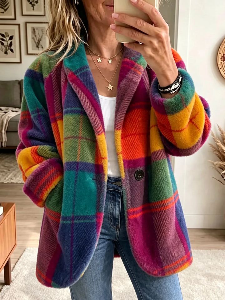 Women's Plaid Coat with Soft Texture and Pockets 1