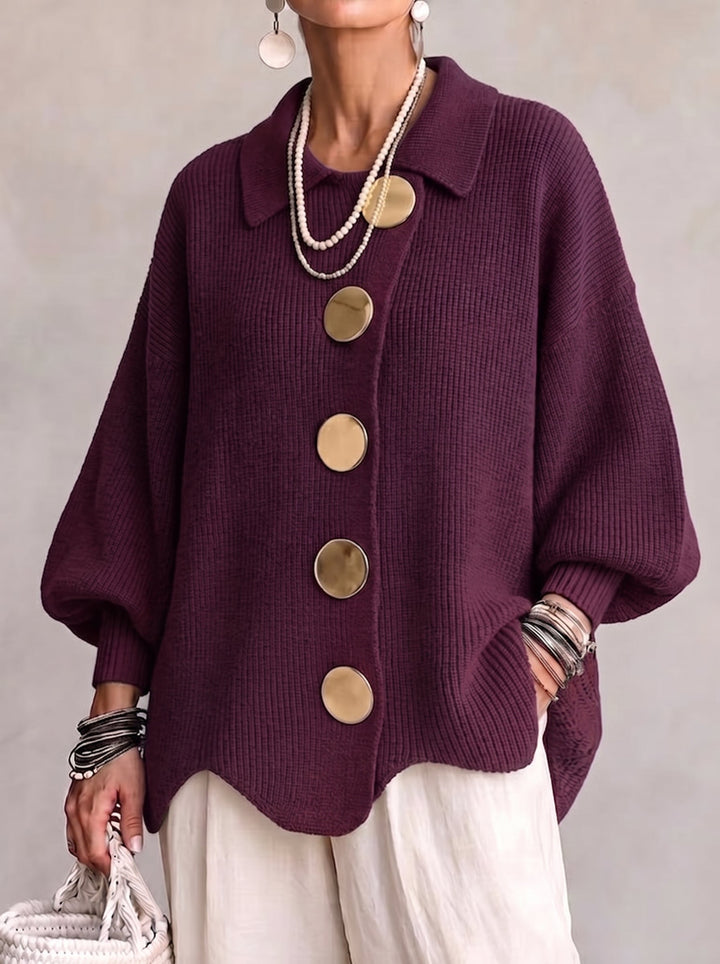 Oversized Collared Cardigan with Large Metal Buttons 3