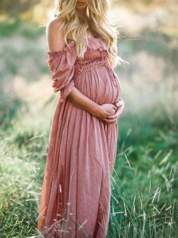 Maxi Umstandskleid Off-Shoulder | Bequem und Stilvoll