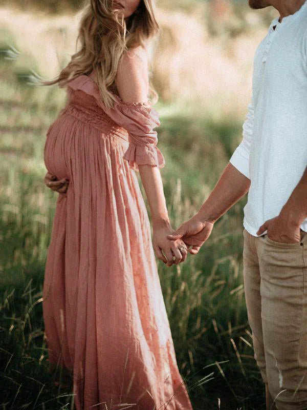 Maxi Umstandskleid Off-Shoulder | Bequem und Stilvoll