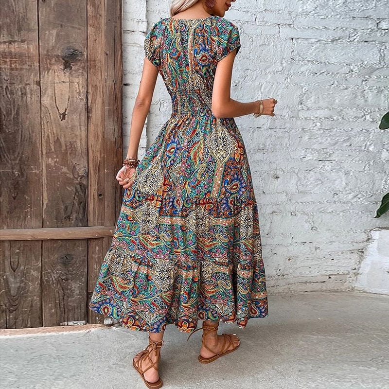 Luftiges Damen-Maxikleid mit Boho-Print & V-Ausschnitt - Nayeli