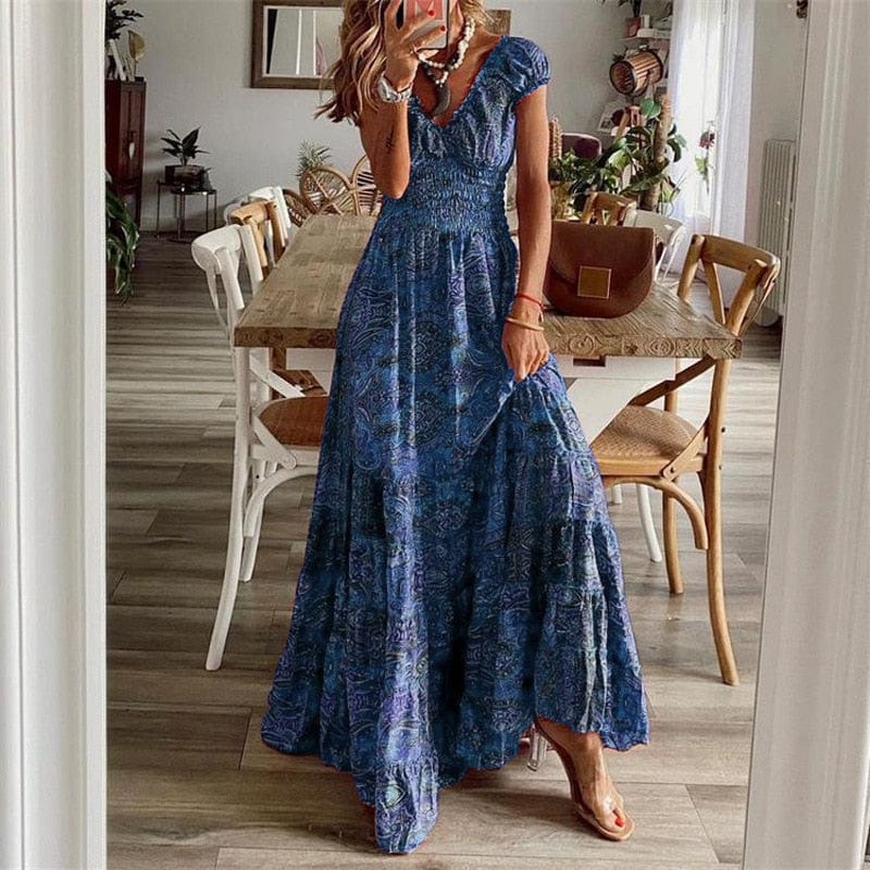 Luftiges Damen-Maxikleid mit Boho-Print & V-Ausschnitt - Nayeli