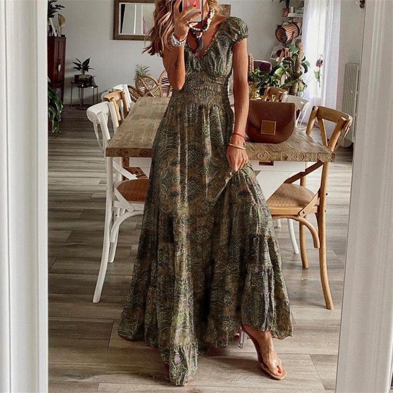 Luftiges Damen-Maxikleid mit Boho-Print & V-Ausschnitt - Nayeli