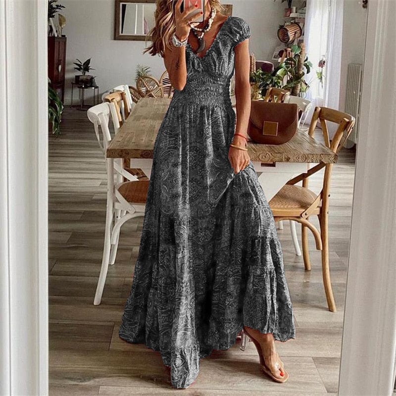 Luftiges Damen-Maxikleid mit Boho-Print & V-Ausschnitt - Nayeli