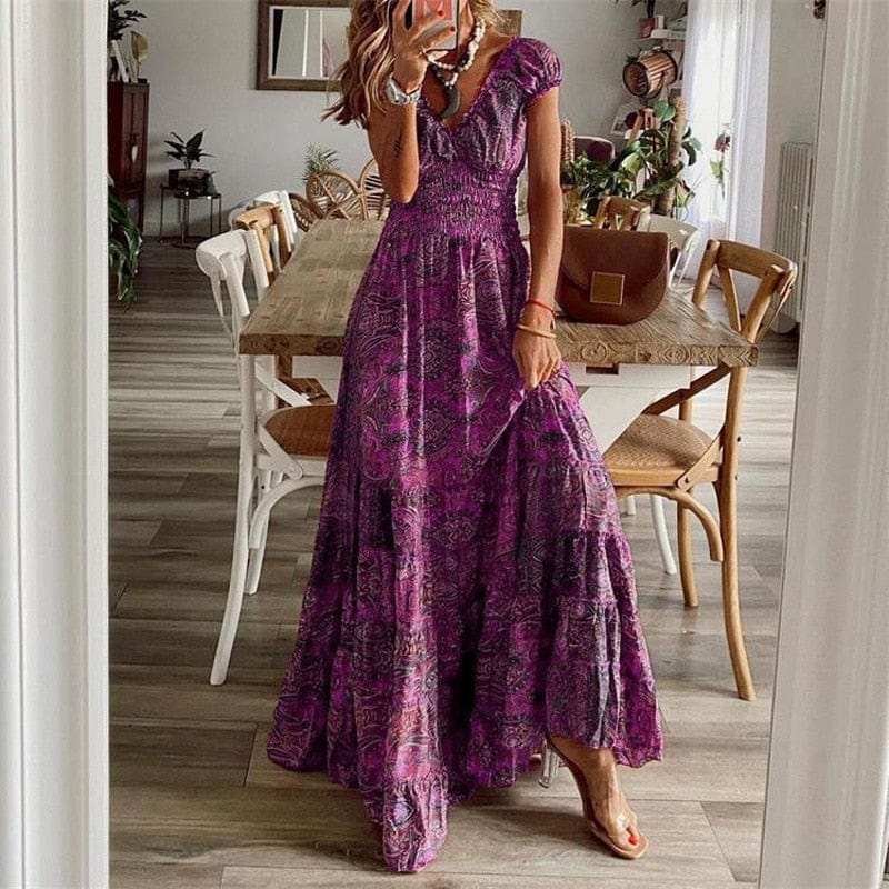 Luftiges Damen-Maxikleid mit Boho-Print & V-Ausschnitt - Nayeli