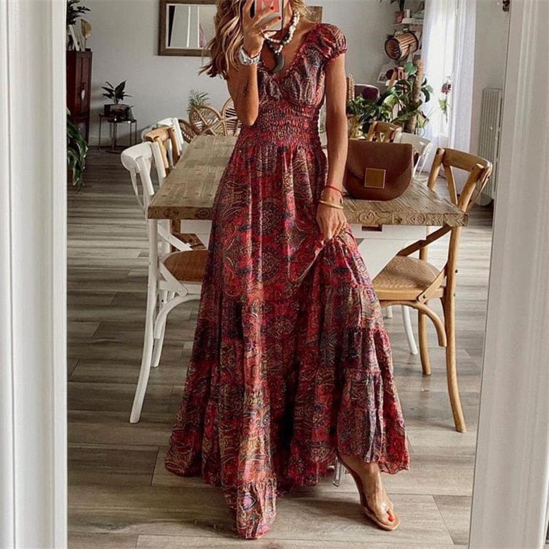 Luftiges Damen-Maxikleid mit Boho-Print & V-Ausschnitt - Nayeli