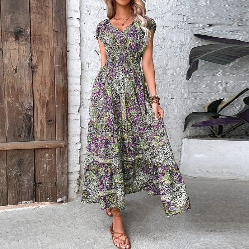 Luftiges Damen-Maxikleid mit Boho-Print & V-Ausschnitt - Nayeli