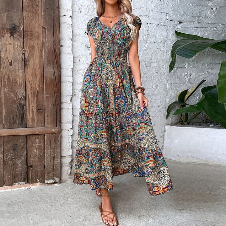 Luftiges Damen-Maxikleid mit Boho-Print & V-Ausschnitt - Nayeli