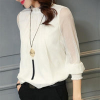 Stylish women's chiffon blouse with ruffles and transparent sleeves – Elina