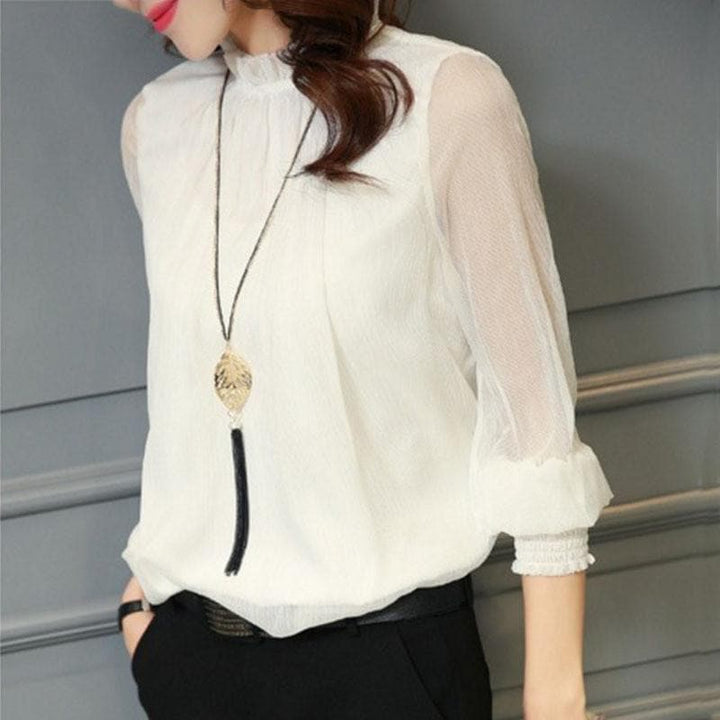 Stylish women's chiffon blouse with ruffles and transparent sleeves – Elina