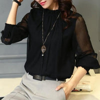 Stylish women's chiffon blouse with ruffles and transparent sleeves – Elina