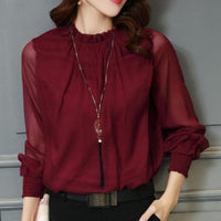 Stylish women's chiffon blouse with ruffles and transparent sleeves – Elina