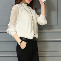 Stylish women's chiffon blouse with ruffles and transparent sleeves – Elina