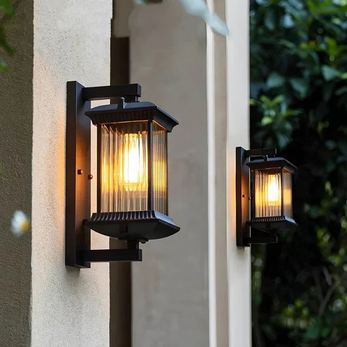 Classic Lantern-Style Outdoor Wall Light with Fluted Glass Panels 2