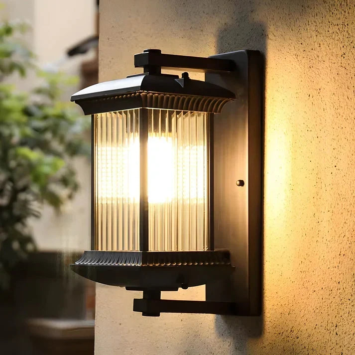 Classic Lantern-Style Outdoor Wall Light with Fluted Glass Panels 4