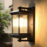 Classic Lantern-Style Outdoor Wall Light with Fluted Glass Panels 4