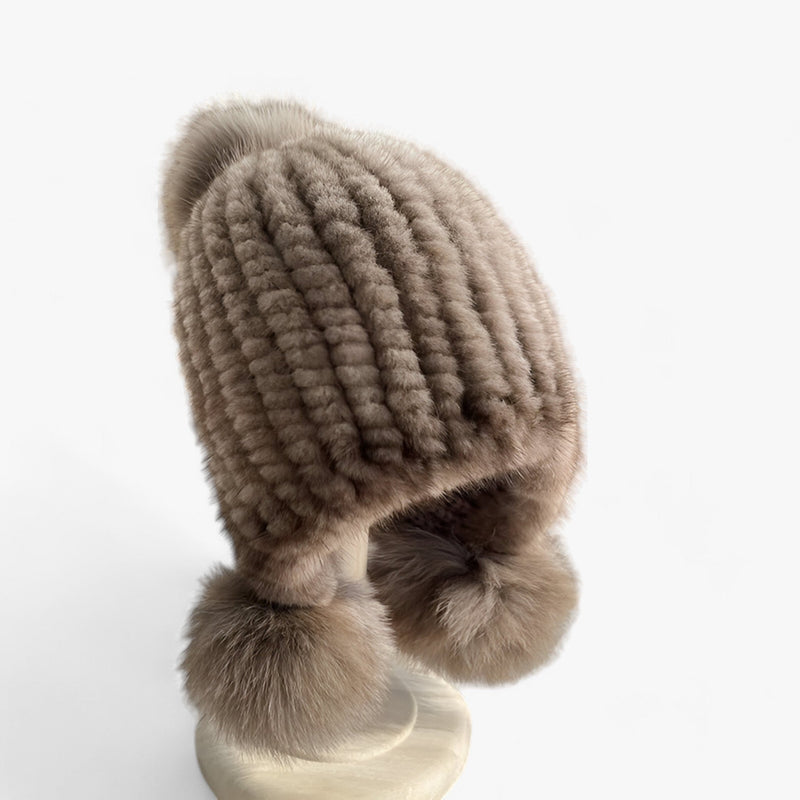 Luxuriöse Nerzmütze mit Fuchspelz-Pompon - Valeria