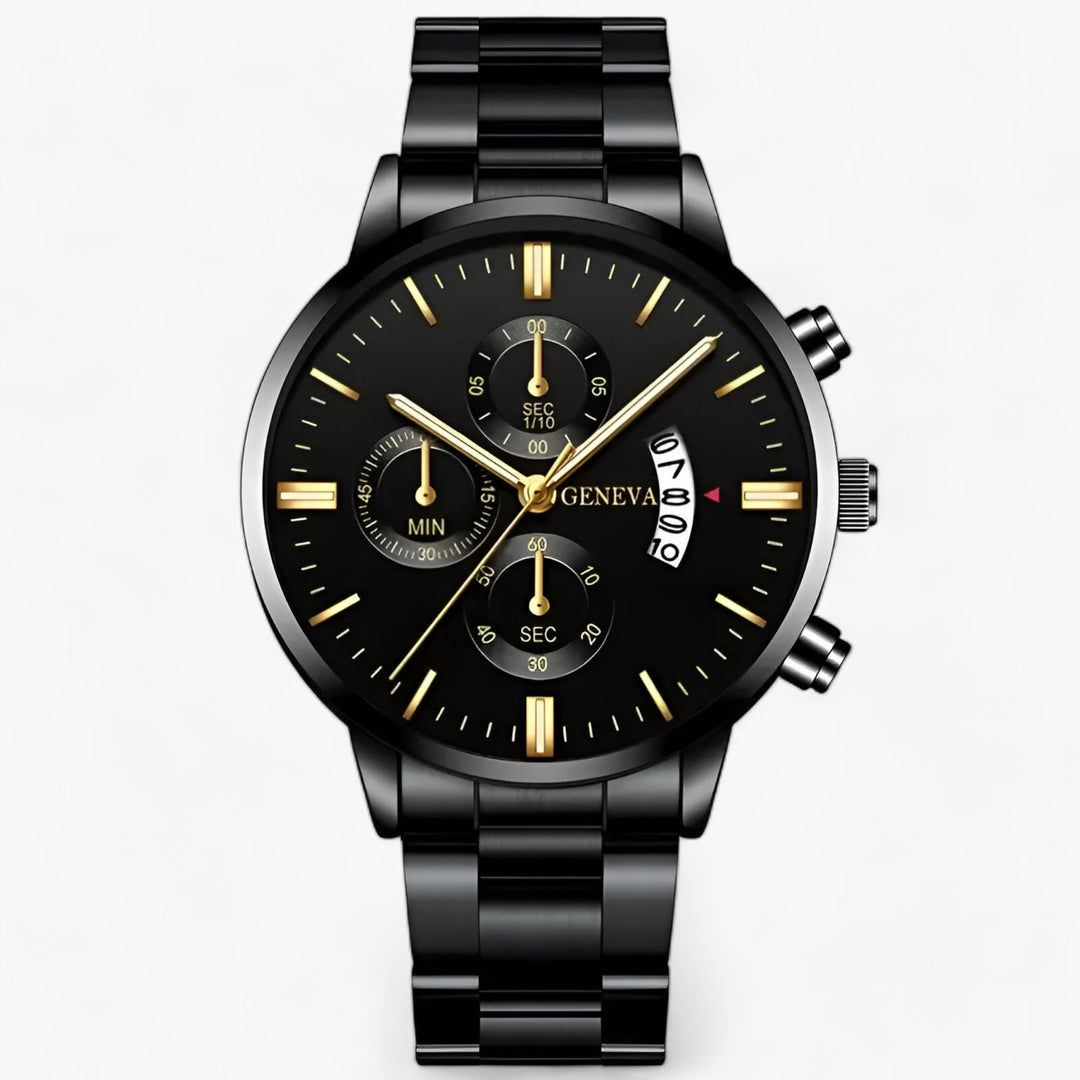 Luxuriöse Schwarze Quarz Herrenuhr - Caspian