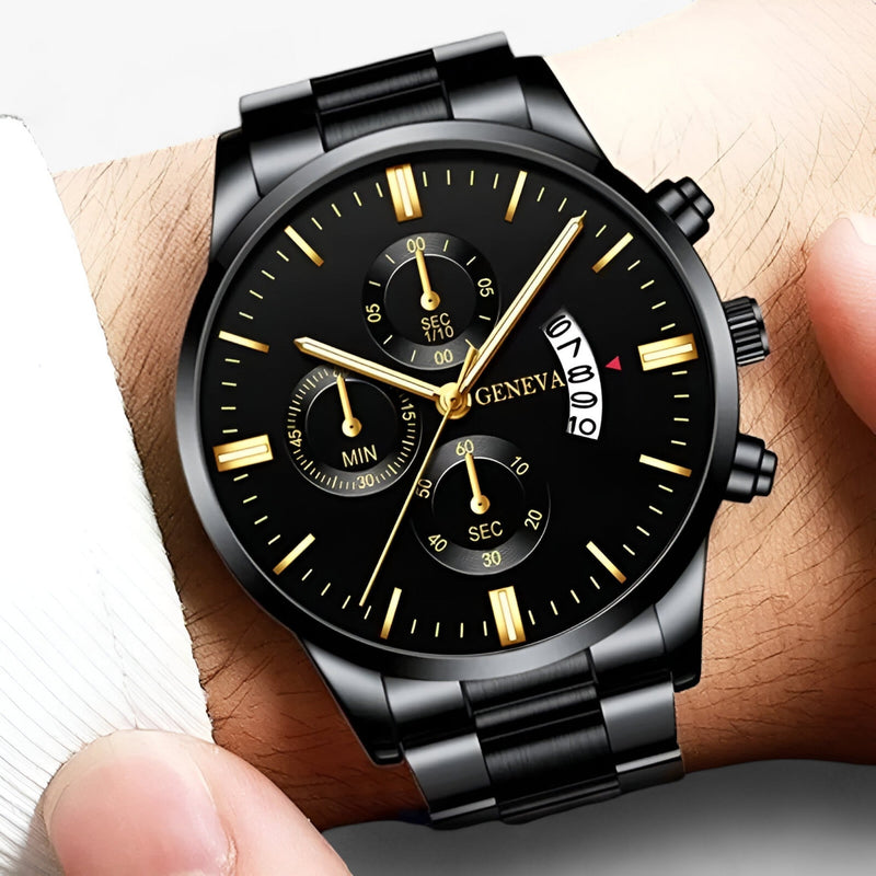 Luxuriöse Schwarze Quarz Herrenuhr - Caspian