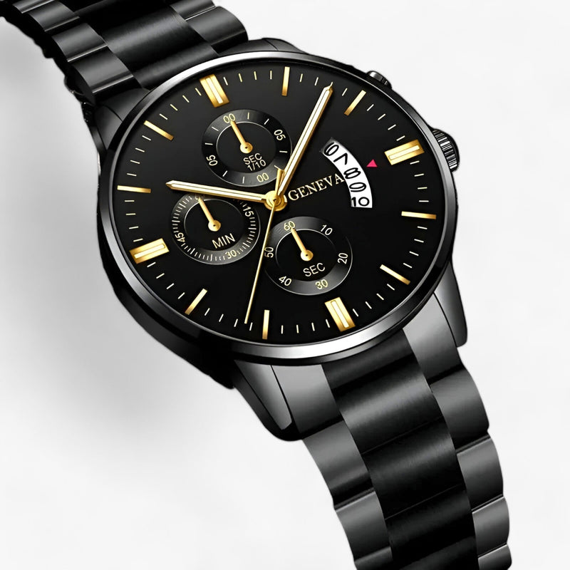 Luxuriöse Schwarze Quarz Herrenuhr - Caspian