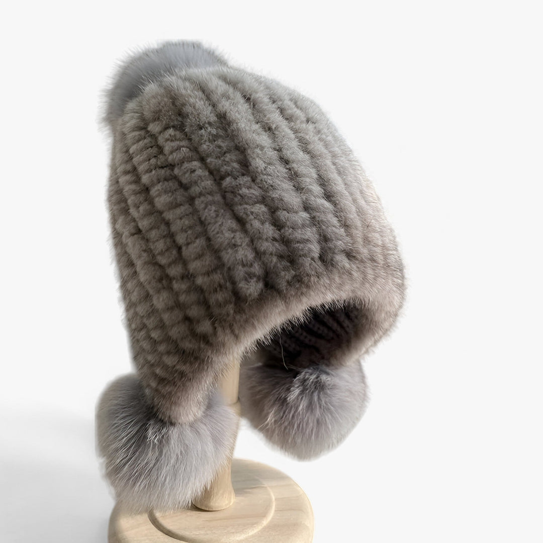 Luxuriöse Nerzmütze mit Fuchspelz-Pompon - Valeria