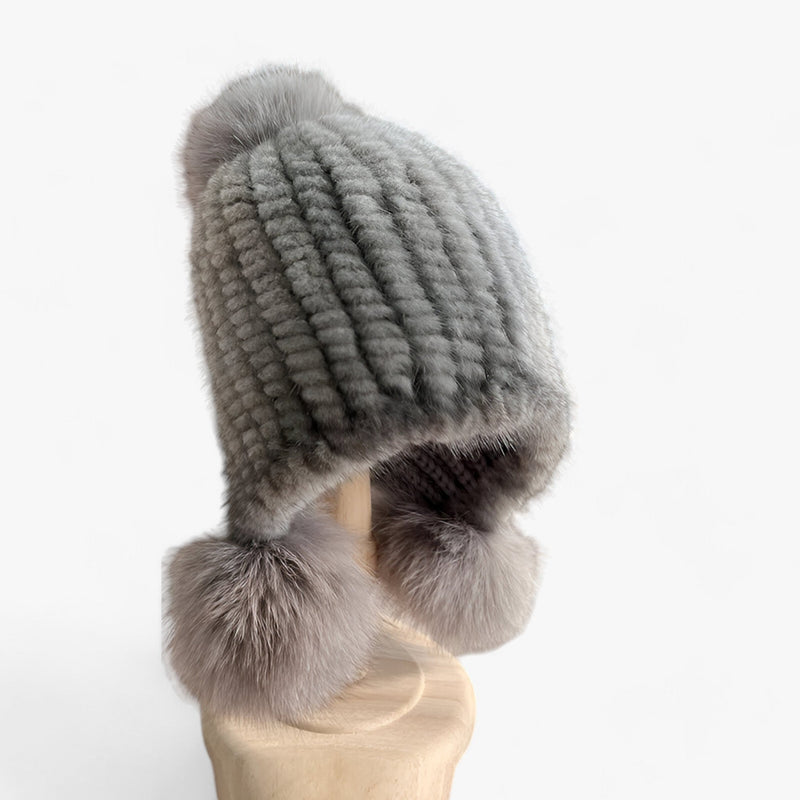 Luxuriöse Nerzmütze mit Fuchspelz-Pompon - Valeria