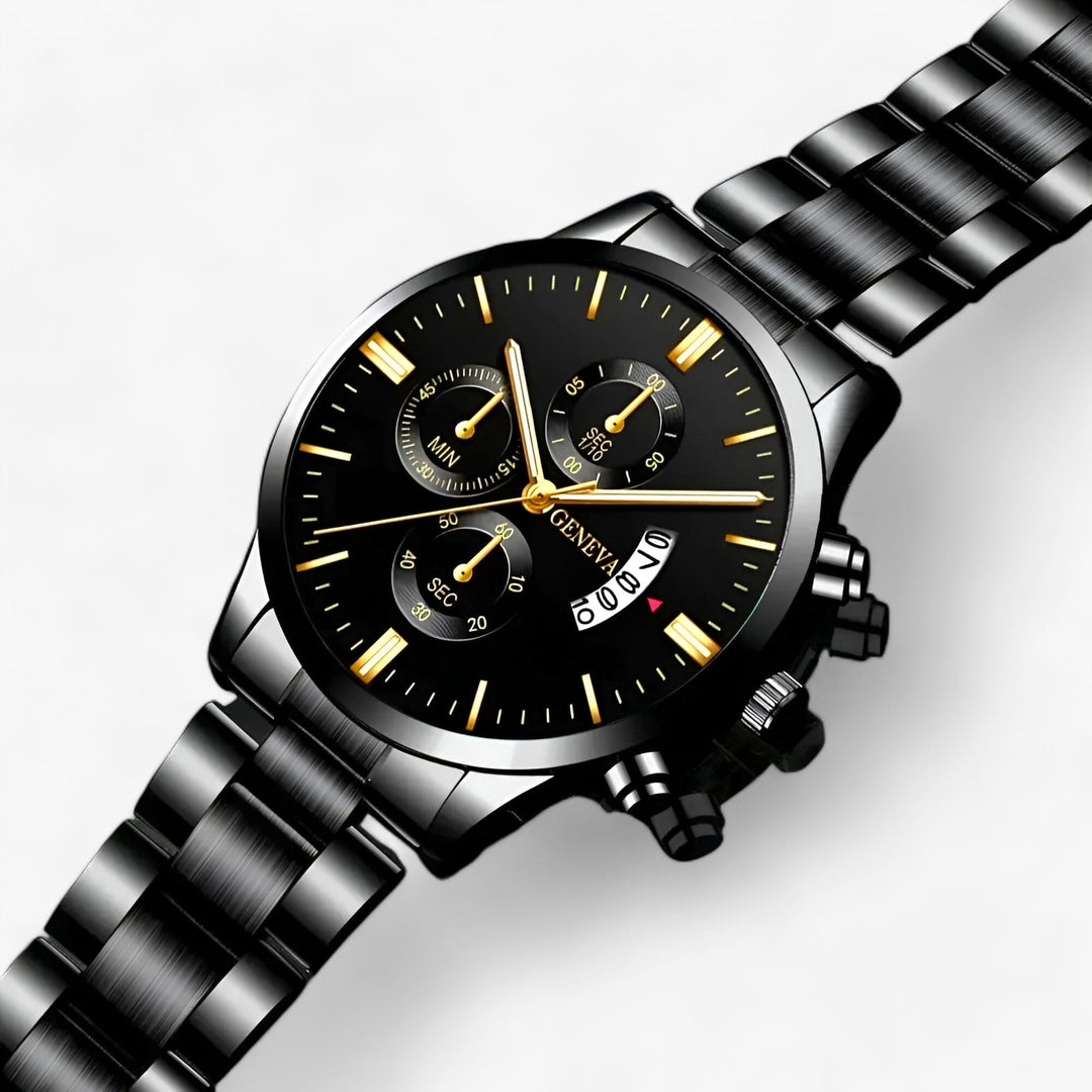 Luxuriöse Schwarze Quarz Herrenuhr - Caspian
