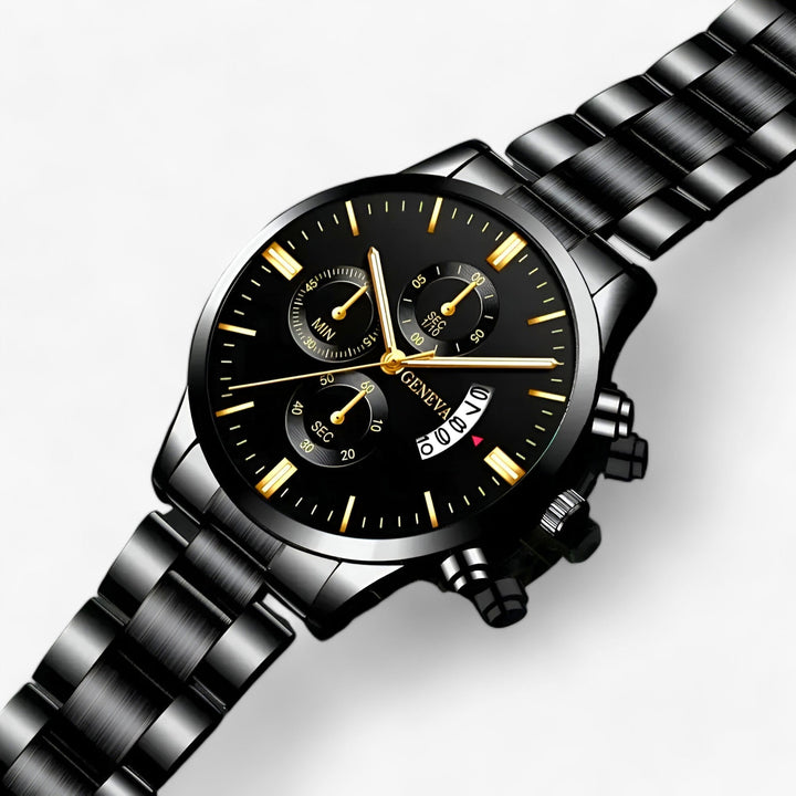 Luxuriöse Schwarze Quarz Herrenuhr - Caspian