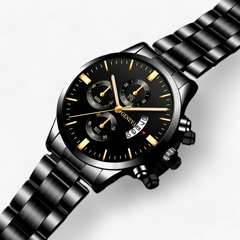 Luxuriöse Schwarze Quarz Herrenuhr - Caspian