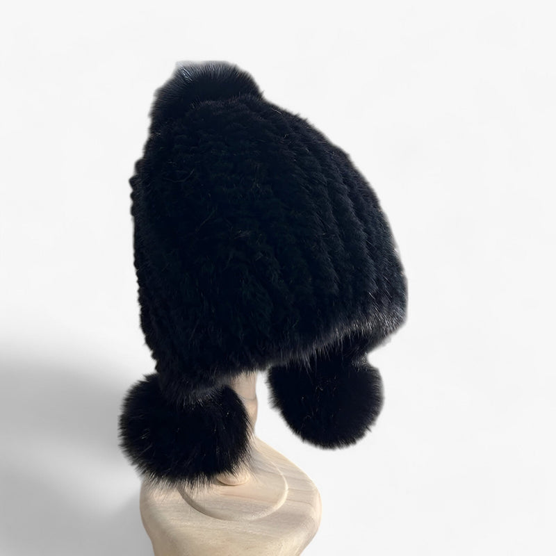Luxuriöse Nerzmütze mit Fuchspelz-Pompon - Valeria