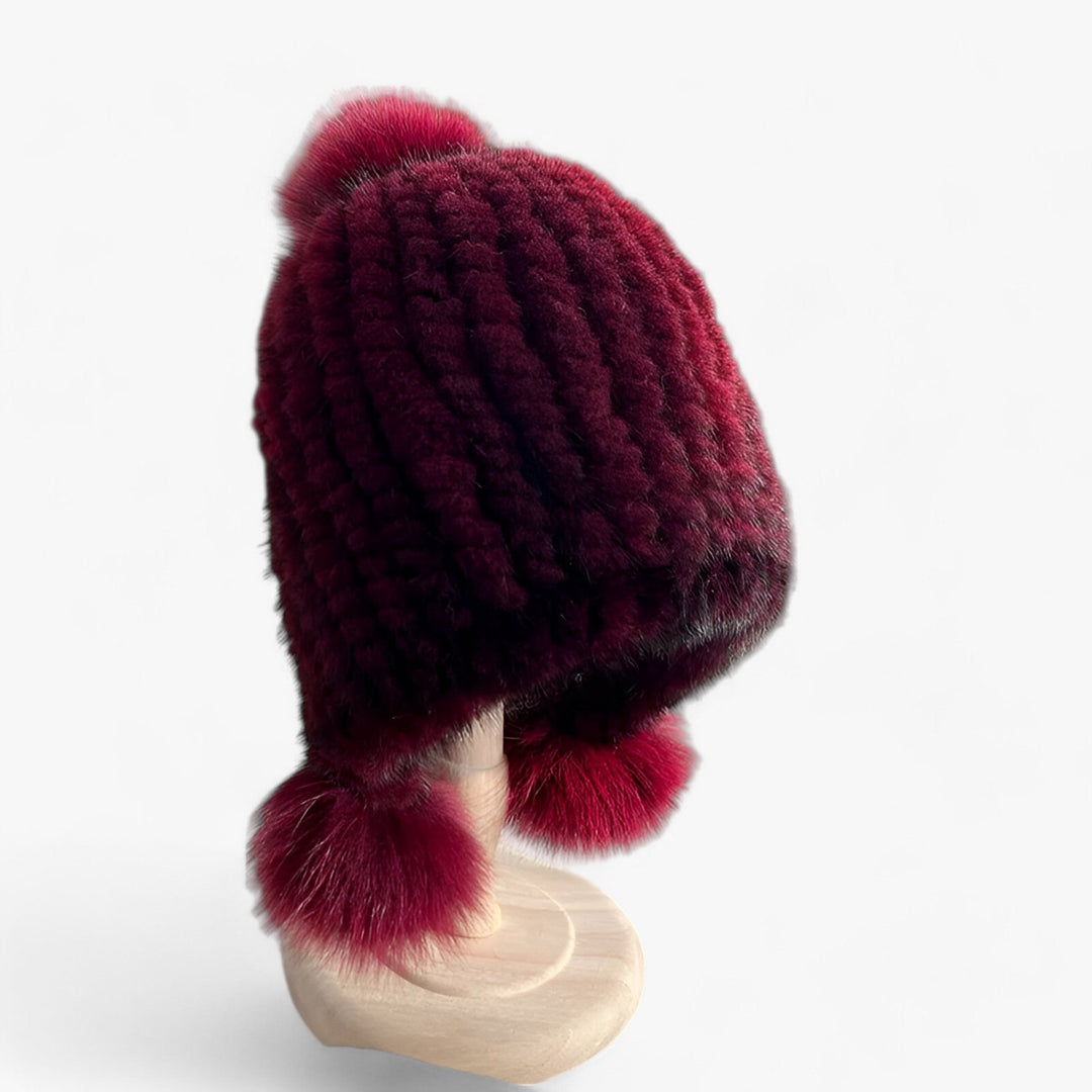 Luxuriöse Nerzmütze mit Fuchspelz-Pompon - Valeria
