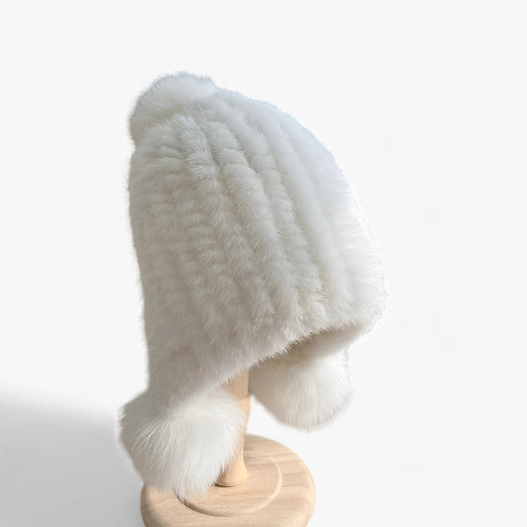 Luxuriöse Nerzmütze mit Fuchspelz-Pompon - Valeria