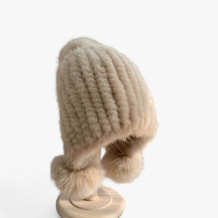Luxuriöse Nerzmütze mit Fuchspelz-Pompon - Valeria