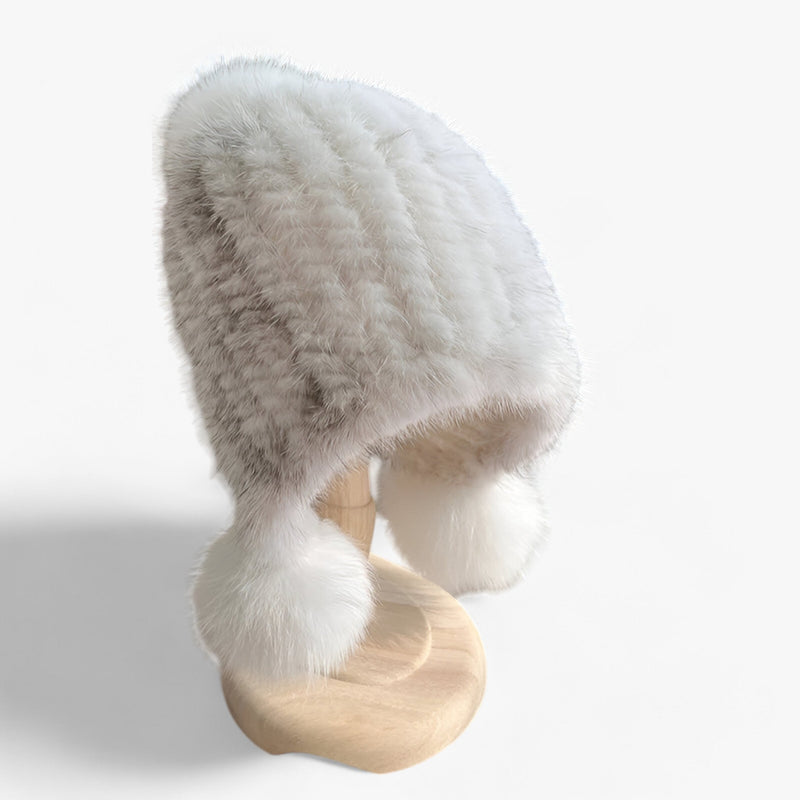 Luxuriöse Nerzmütze mit Fuchspelz-Pompon - Valeria