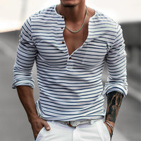 Striped Henley Shirt With Long Sleeves – Dorian