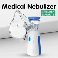 Handvernevelaar met doorzichtig gezichtsmasker, schuin van opzij gefotografeerd op een lichte achtergrond met een label voor kinderen en volwassenen. 3
