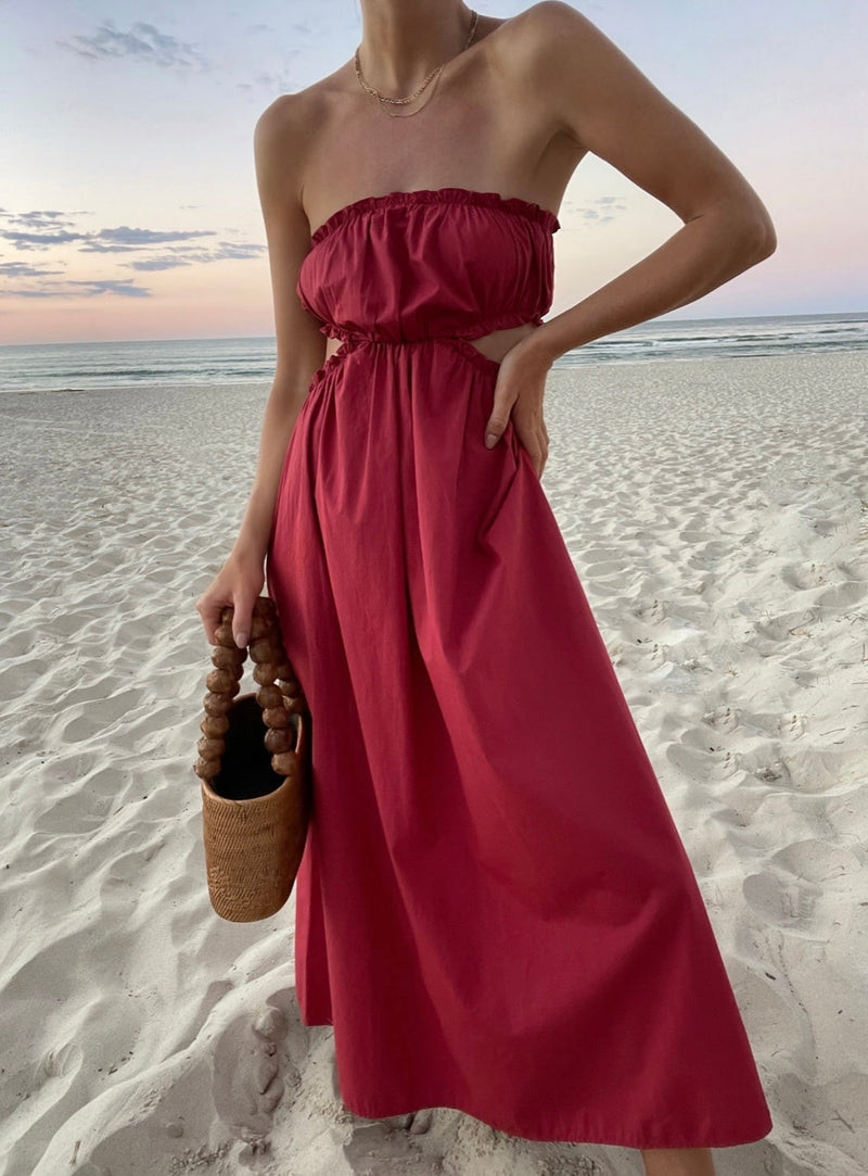 Rosa ärmelloses Boho-Chic Kleid mit weiter Passform – Elira