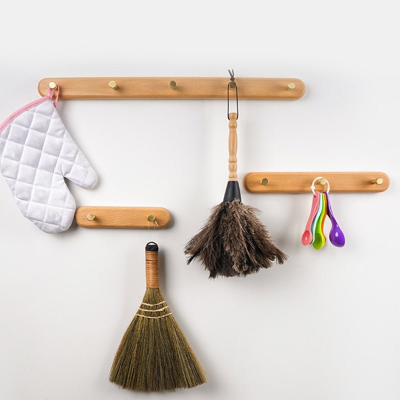 Wandkapstok van Hout met Messing Haken - LignaHook