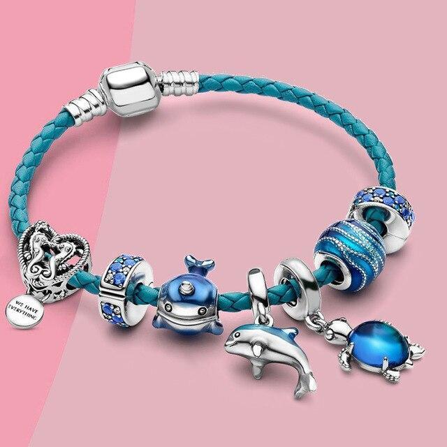 Ocean Breeze Armband mit Charms aus Leder und Silber - Julia