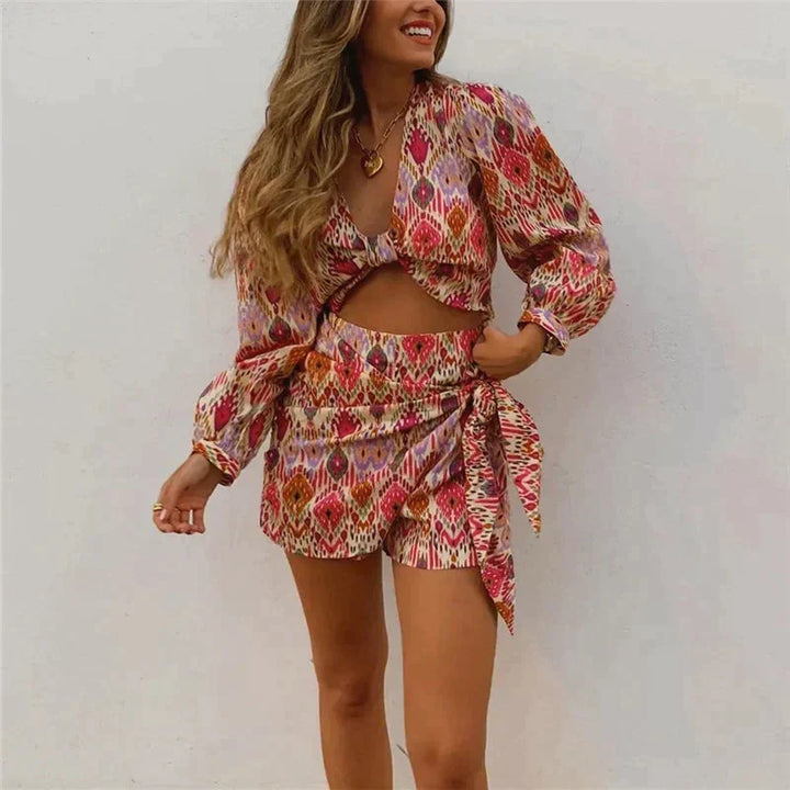 Zweiteiliges Wickelrock-Set mit Bluse Damen – Lorena