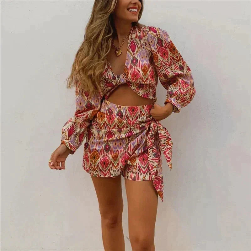 Zweiteiliges Wickelrock-Set mit Bluse Damen – Lorena