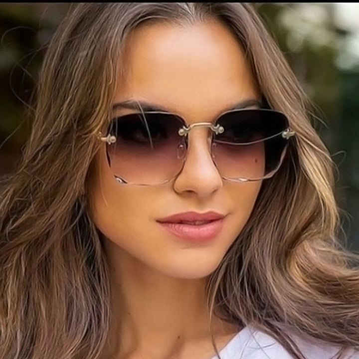 Trendige Vintage Randlose Sonnenbrille mit UV400-Schutz - Clea