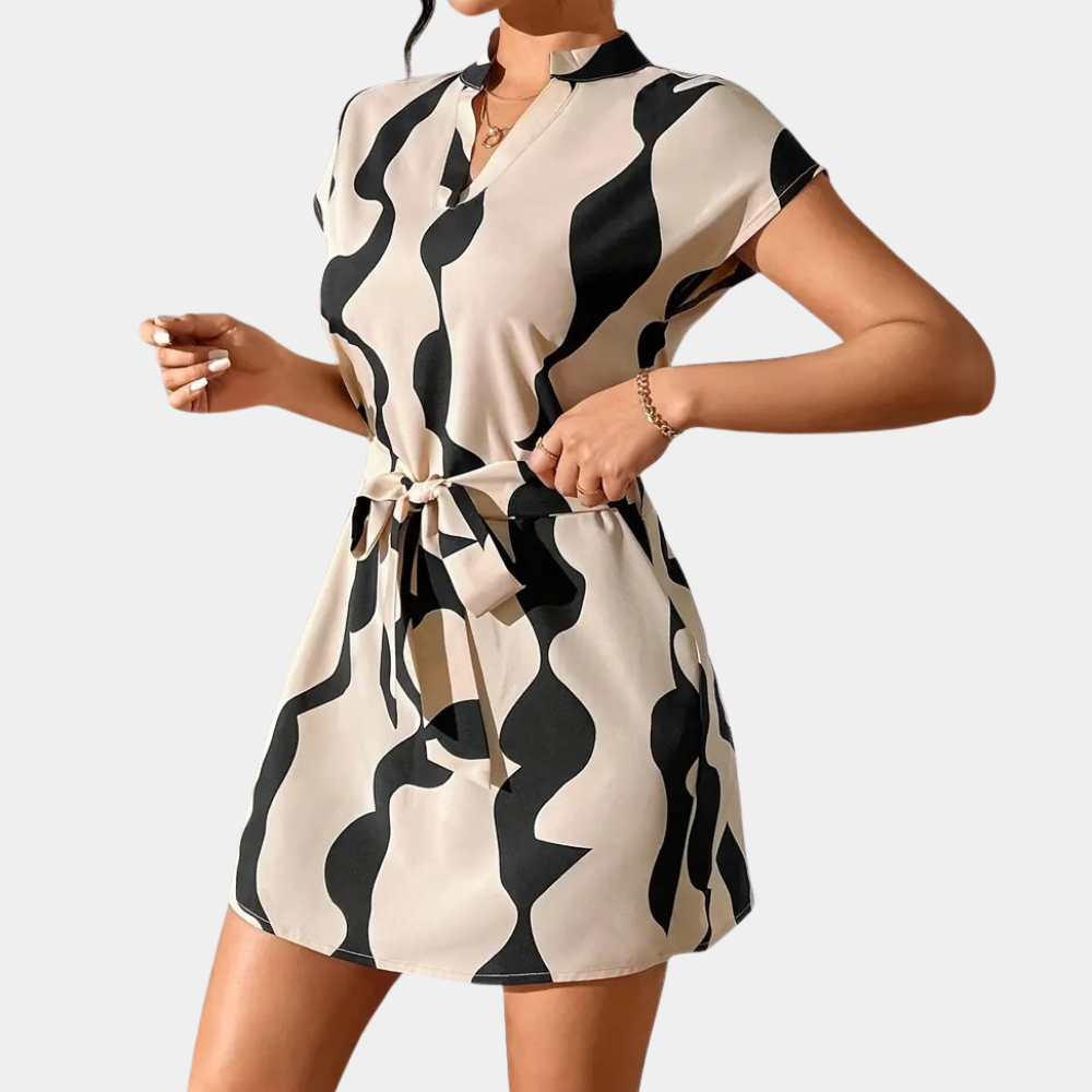 Trendiges Beiges Kleid mit Gürtel - Elena