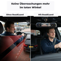 Vergelijking van twee bestuurders op een parkeerplaats: links met dode hoek en gespannen blik, rechts ontspannen met de dashcam. 4
