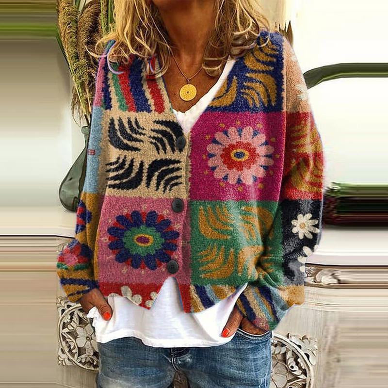 Trendige Patchwork Damenjacke mit Knöpfen - Elise