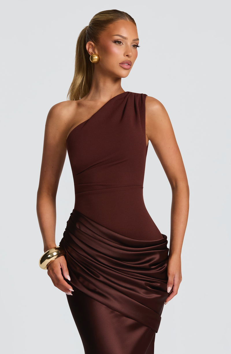 Abbey One-Shoulder Satin Maxi Dress 10