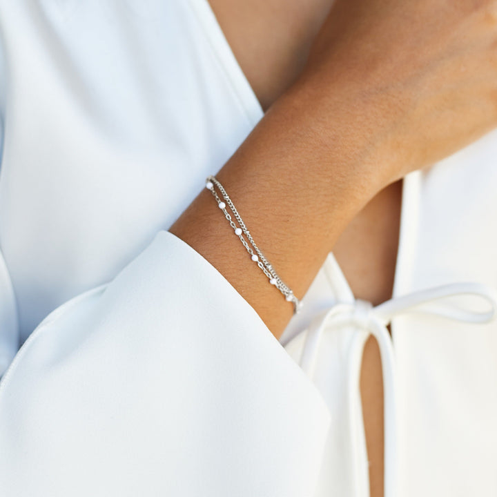 Doppeltes Weißes Perlenarmband für Damen - Liora