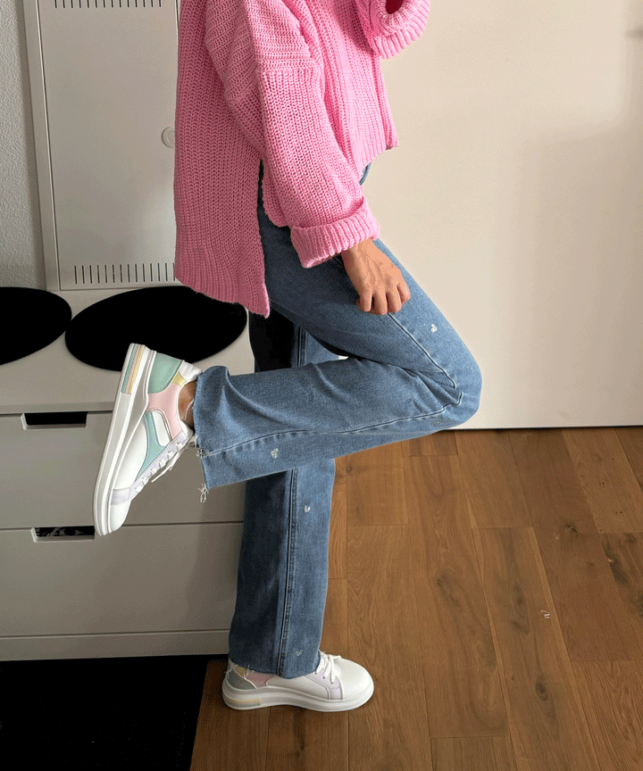 Damen Stretch-Jeans mit weitem Bein und Herzchenmuster - Amelie